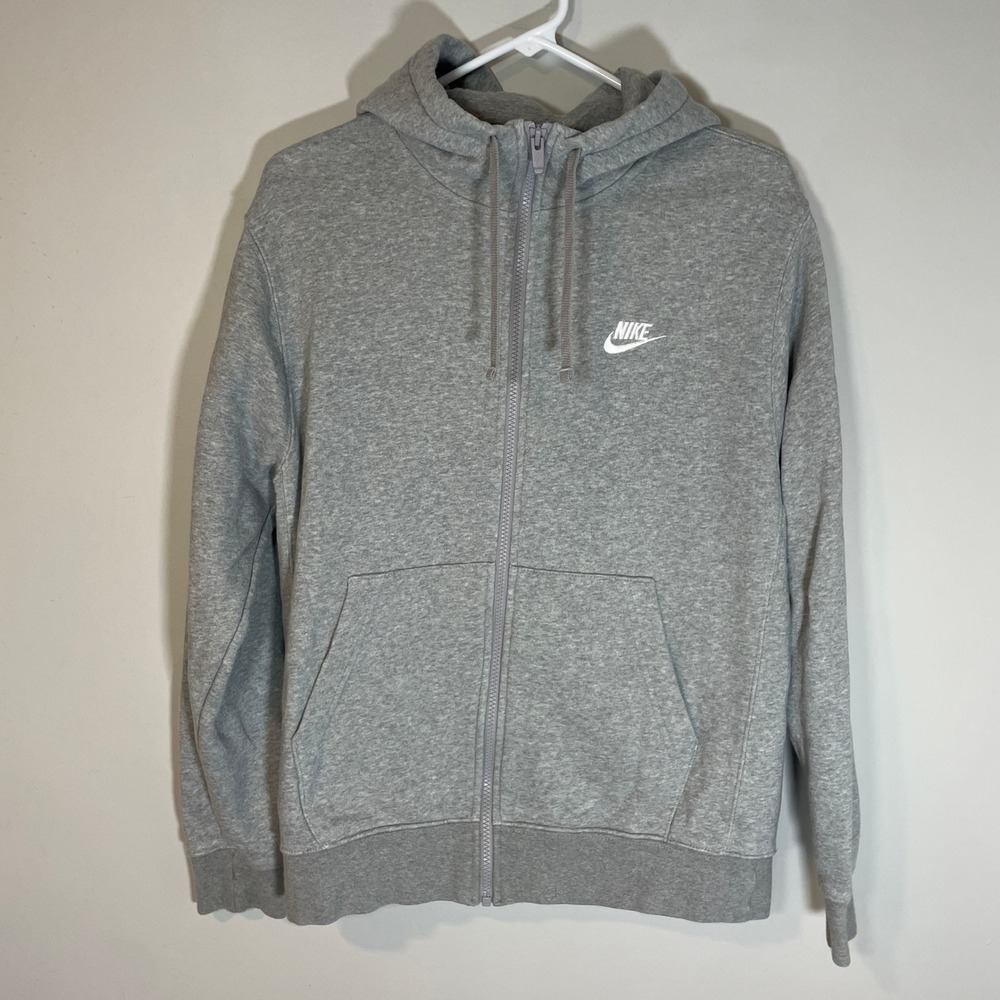 Nike Mens Sportswear Full Zip Hoodie Gray Fleece Embroidered Logo Size M